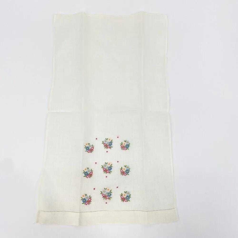 Vintage Linen Napkins Lot of 4 Floral Embroidered Ivory Red Pink